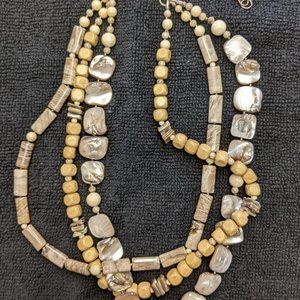 Beautiful 3 Strand Agate - Bone & Shell Necklace